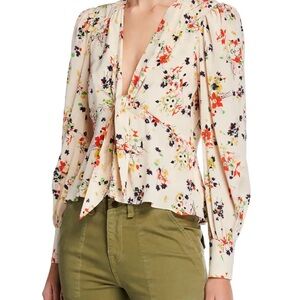 Veronica Beard silk cream floral Payton blouse sz 16